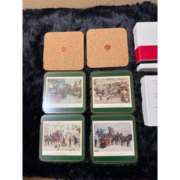 Set Of 6 Vintage Pimpernel  Cork Back Coasters Dickensian Scenes In Original Box - Picture 9 of 11